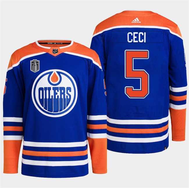 Mens Edmonton Oilers #5 Cody Ceci Royal 2024 Stanley Cup Final Patch Stitched Jersey Dzhi